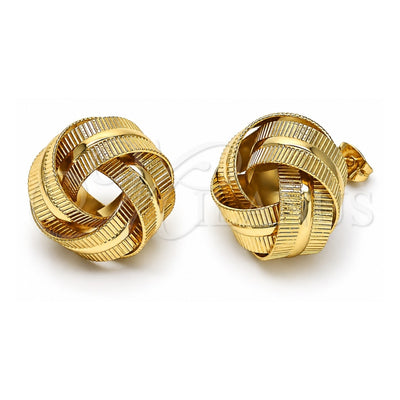 Oro Laminado Stud Earring, Gold Filled Style Love Knot Design, Diamond Cutting Finish, Golden Finish, 02.213.0691