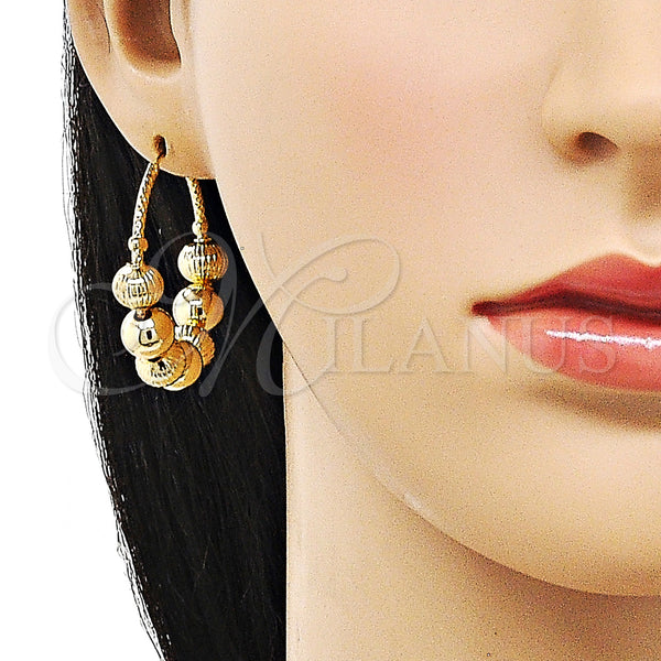Gold Filled Hoop Earrings — Medium Hoop Ball and Hollow Design Diamond Cutting — alternate product view — SKU 156061 | Oro Laminado aretes de aro — Medium Hoop Ball and Hollow diseño Diamond Cutting — SKU 156061