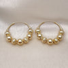 Oro Laminado Medium Hoop, Gold Filled Style Ball and Hollow Design, Diamond Cutting Finish, Golden Finish, 02.170.0413.1.35