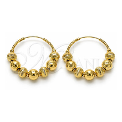 Oro Laminado Medium Hoop, Gold Filled Style Ball and Hollow Design, Diamond Cutting Finish, Golden Finish, 02.170.0413.1.35