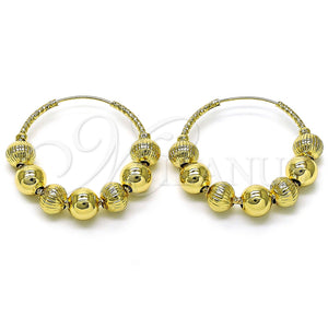 Gold Filled Hoop Earrings — Medium Hoop Ball and Hollow Design Diamond Cutting — main product view — SKU 156061 | Oro Laminado aretes de aro — Medium Hoop Ball and Hollow diseño Diamond Cutting — SKU 156061