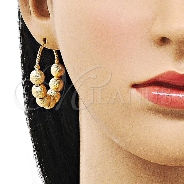 Gold Filled Hoop Earrings — Medium Hoop Ball and Hollow Design Matte 02. — alternate product view — SKU 156062 | Oro Laminado aretes de aro — Medium Hoop Ball and Hollow diseño Matte 02. — SKU 156062