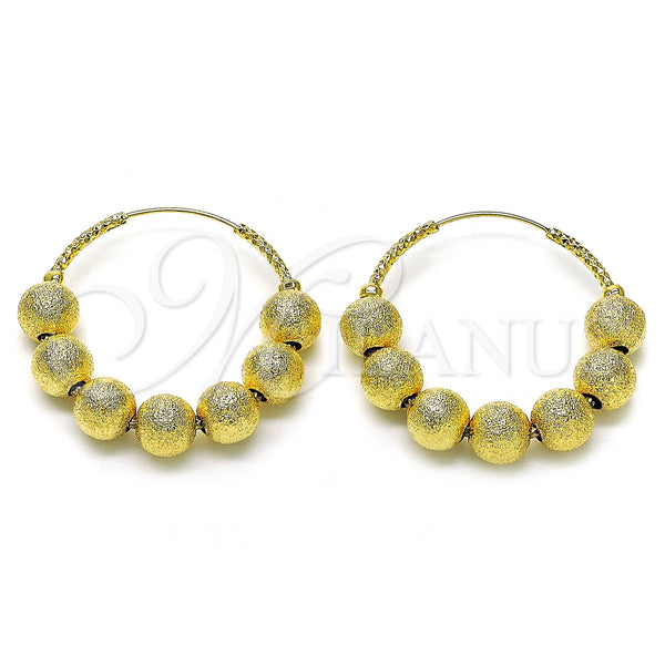 Gold Filled Hoop Earrings — Medium Hoop Ball and Hollow Design Matte 02. — main product view — SKU 156062 | Oro Laminado aretes de aro — Medium Hoop Ball and Hollow diseño Matte 02. — SKU 156062