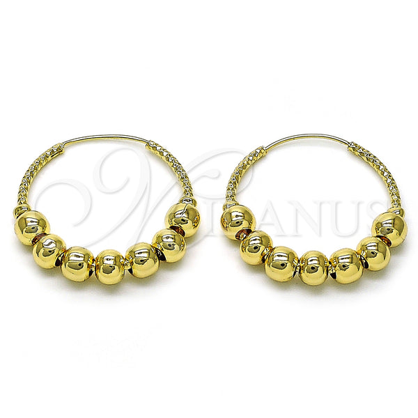 Gold Filled Hoop Earrings — Medium Hoop Ball and Hollow Design Polished 02. — main product view — SKU 156063 | Oro Laminado aretes de aro — Medium Hoop Ball and Hollow diseño pulido 02. — SKU 156063