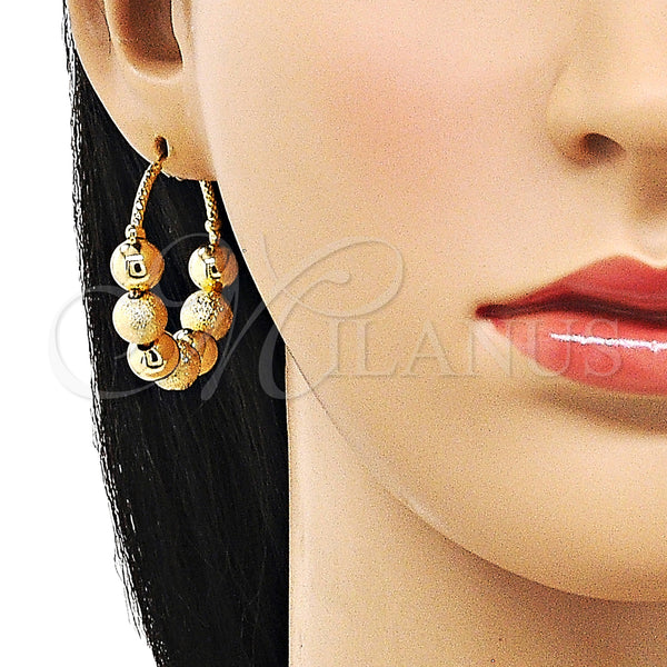 Gold Filled Hoop Earrings — Medium Hoop Ball and Hollow Design Matte 02. — alternate product view — SKU 156064 | Oro Laminado aretes de aro — Medium Hoop Ball and Hollow diseño Matte 02. — SKU 156064