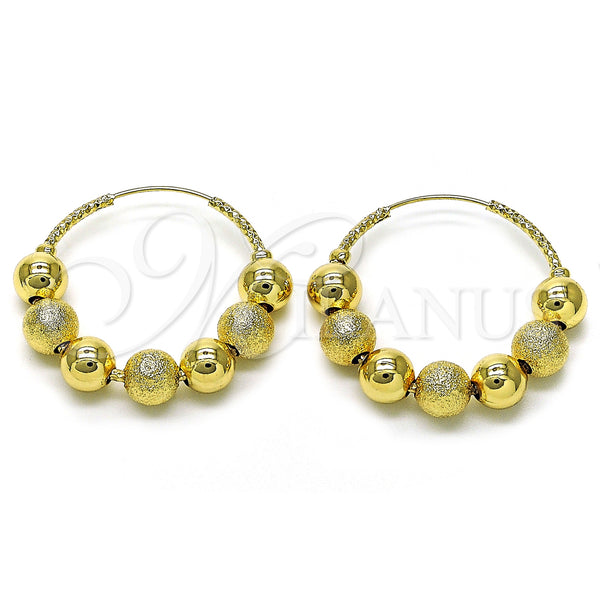 Gold Filled Hoop Earrings — Medium Hoop Ball and Hollow Design Matte 02. — main product view — SKU 156064 | Oro Laminado aretes de aro — Medium Hoop Ball and Hollow diseño Matte 02. — SKU 156064