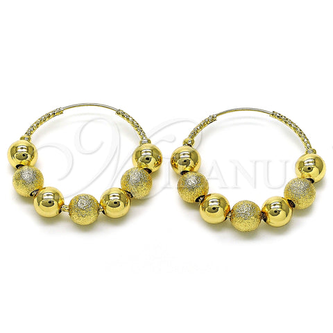 Oro Laminado Medium Hoop, Gold Filled Style Ball and Hollow Design, Matte Finish, Golden Finish, 02.170.0464.35