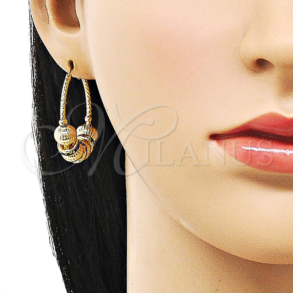 Gold Filled Hoop Earrings — Medium Hoop Ball and Hollow Design with Multicolor — alternate product view — SKU 156065 | Oro Laminado aretes de aro — Medium Hoop Ball and Hollow diseño with Multicolor — SKU 156065