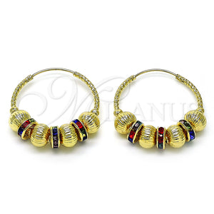 Gold Filled Hoop Earrings — Medium Hoop Ball and Hollow Design with Multicolor — main product view — SKU 156065 | Oro Laminado aretes de aro — Medium Hoop Ball and Hollow diseño with Multicolor — SKU 156065