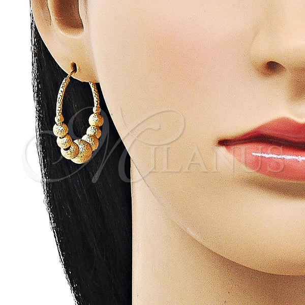 Gold Filled Hoop Earrings — Medium Hoop Ball and Hollow Design Matte 02. — alternate product view — SKU 156066 | Oro Laminado aretes de aro — Medium Hoop Ball and Hollow diseño Matte 02. — SKU 156066