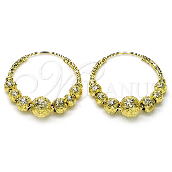 Gold Filled Hoop Earrings — Medium Hoop Ball and Hollow Design Matte 02. — main product view — SKU 156066 | Oro Laminado aretes de aro — Medium Hoop Ball and Hollow diseño Matte 02. — SKU 156066