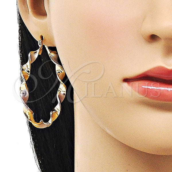 Gold Filled Hoop Earrings — Large Hoop Twist Design Polished Tricolor 02. — alternate product view — SKU 156067 | Oro Laminado aretes de aro — Large Hoop Twist diseño pulido Tricolor 02. — SKU 156067