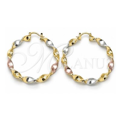 Oro Laminado Large Hoop, Gold Filled Style Twist Design, Polished, Tricolor, 02.170.0466.50