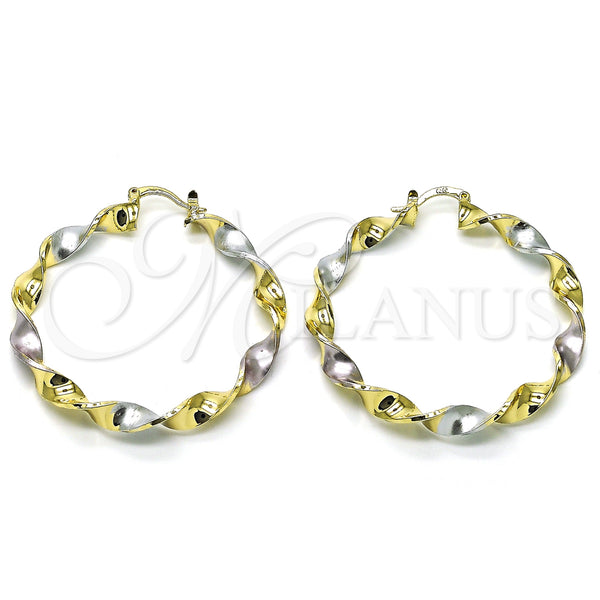Gold Filled Hoop Earrings — Large Hoop Twist Design Polished Tricolor 02. — main product view — SKU 156067 | Oro Laminado aretes de aro — Large Hoop Twist diseño pulido Tricolor 02. — SKU 156067