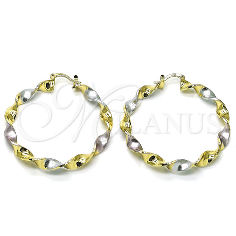 Oro Laminado Large Hoop, Gold Filled Style Twist Design, Polished, Tricolor, 02.170.0466.50