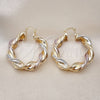 Oro Laminado Medium Hoop, Gold Filled Style Twist and Hollow Design, Polished, Tricolor, 02.170.0467.40