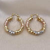 Oro Laminado Medium Hoop, Gold Filled Style Hollow and Twist Design, Polished, Tricolor, 02.170.0470.35