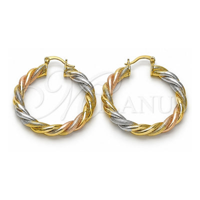 Oro Laminado Medium Hoop, Gold Filled Style Twist Design, Matte Finish, Tricolor, 02.170.0473.40