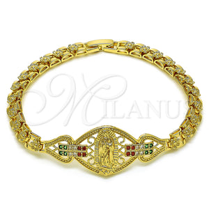 Gold Filled Bracelet — Fancy Bracelet Guadalupe and Flower Design with Multicolor — main product view — SKU 156078 | Oro Laminado brazalete — elegante Bracelet Guadalupe and flor diseño with Multicolor — SKU 156078