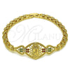 Oro Laminado Fancy Bracelet, Gold Filled Style Guadalupe and Flower Design, with Multicolor Cubic Zirconia, Polished, Golden Finish, 03.283.0402.07 (06 MM Thickness, 7 Inches Length)