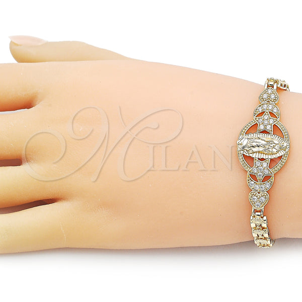 Gold Filled Bracelet — Fancy Bracelet Guadalupe and Star Design with White — alternate product view — SKU 156079 | Oro Laminado brazalete — elegante Bracelet Guadalupe and estrella diseño with blanco — SKU 156079