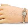 Oro Laminado Fancy Bracelet, Gold Filled Style Guadalupe and Butterfly Design, with White Cubic Zirconia, Polished, Golden Finish, 03.283.0404.07 (06 MM Thickness, 7 Inches Length)
