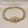 Oro Laminado Fancy Bracelet, Gold Filled Style Guadalupe and Butterfly Design, with White Cubic Zirconia, Polished, Golden Finish, 03.283.0404.07 (06 MM Thickness, 7 Inches Length)