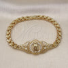 Oro Laminado Fancy Bracelet, Gold Filled Style Guadalupe and Butterfly Design, with White Cubic Zirconia, Polished, Golden Finish, 03.283.0404.07 (06 MM Thickness, 7 Inches Length)
