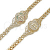 Oro Laminado Fancy Bracelet, Gold Filled Style Guadalupe and Butterfly Design, with White Cubic Zirconia, Polished, Golden Finish, 03.283.0404.07 (06 MM Thickness, 7 Inches Length)