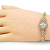 Oro Laminado Fancy Bracelet, Gold Filled Style Guadalupe and Heart Design, with Multicolor Cubic Zirconia, Polished, Golden Finish, 03.283.0404.1.07 (06 MM Thickness, 7 Inches Length)