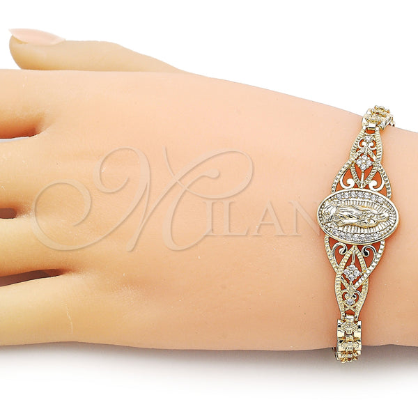 Gold Filled Bracelet — Fancy Bracelet Guadalupe and Flower Design with White — alternate product view — SKU 156085 | Oro Laminado brazalete — elegante Bracelet Guadalupe and flor diseño with blanco — SKU 156085