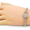Oro Laminado Fancy Bracelet, Gold Filled Style Guadalupe and Flower Design, with White Cubic Zirconia, Polished, Golden Finish, 03.283.0407.07 (06 MM Thickness, 8 Inches Length)
