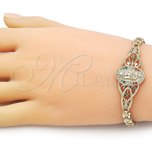 Gold Filled Bracelet — Fancy Bracelet Guadalupe and Heart Design with Multicolor — alternate product view — SKU 156086 | Oro Laminado brazalete — elegante Bracelet Guadalupe and corazón diseño with Multicolor — SKU 156086