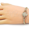 Oro Laminado Fancy Bracelet, Gold Filled Style Guadalupe and Heart Design, with Multicolor Cubic Zirconia, Polished, Golden Finish, 03.283.0407.1.07 (06 MM Thickness, 8 Inches Length)