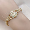Oro Laminado Fancy Bracelet, Gold Filled Style Guadalupe and Heart Design, with Multicolor Cubic Zirconia, Polished, Golden Finish, 03.283.0407.1.07 (06 MM Thickness, 8 Inches Length)
