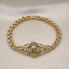 Oro Laminado Fancy Bracelet, Gold Filled Style Guadalupe and Heart Design, with Multicolor Cubic Zirconia, Polished, Golden Finish, 03.283.0407.1.07 (06 MM Thickness, 8 Inches Length)