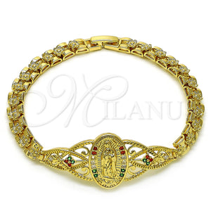 Gold Filled Bracelet — Fancy Bracelet Guadalupe and Heart Design with Multicolor — main product view — SKU 156086 | Oro Laminado brazalete — elegante Bracelet Guadalupe and corazón diseño with Multicolor — SKU 156086