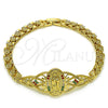 Oro Laminado Fancy Bracelet, Gold Filled Style Guadalupe and Heart Design, with Multicolor Cubic Zirconia, Polished, Golden Finish, 03.283.0407.1.07 (06 MM Thickness, 8 Inches Length)