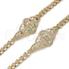 Oro Laminado Fancy Bracelet, Gold Filled Style Guadalupe and Heart Design, with Multicolor Cubic Zirconia, Polished, Golden Finish, 03.283.0407.1.07 (06 MM Thickness, 8 Inches Length)