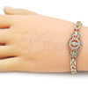 Oro Laminado Fancy Bracelet, Gold Filled Style Guadalupe and Butterfly Design, with White Cubic Zirconia, Polished, Golden Finish, 03.283.0409.07 (06 MM Thickness, 7 Inches Length)