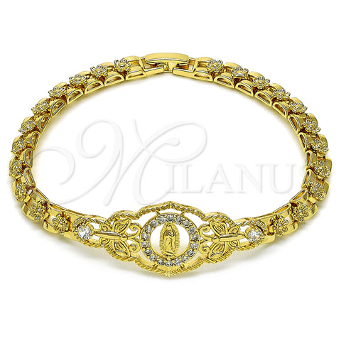 Oro Laminado Fancy Bracelet, Gold Filled Style Guadalupe and Butterfly Design, with White Cubic Zirconia, Polished, Golden Finish, 03.283.0409.07 (06 MM Thickness, 7 Inches Length)