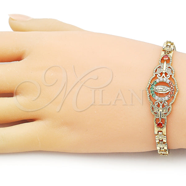 Gold Filled Bracelet — Fancy Bracelet Guadalupe and Butterfly Design with Garnet — alternate product view — SKU 156089 | Oro Laminado brazalete — elegante Bracelet Guadalupe and Butterfly diseño with Garnet — SKU 156089