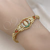 Oro Laminado Fancy Bracelet, Gold Filled Style Guadalupe and Butterfly Design, with Garnet Crystal and Multicolor Cubic Zirconia, Polished, Golden Finish, 03.283.0409.1.07 (06 MM Thickness, 7 Inches Length)
