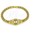 Oro Laminado Fancy Bracelet, Gold Filled Style Guadalupe and Butterfly Design, with Garnet Crystal and Multicolor Cubic Zirconia, Polished, Golden Finish, 03.283.0409.1.07 (06 MM Thickness, 7 Inches Length)