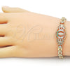 Oro Laminado Fancy Bracelet, Gold Filled Style Guadalupe and Butterfly Design, with White and Multicolor Cubic Zirconia, Polished, Golden Finish, 03.283.0409.2.07 (06 MM Thickness, 7 Inches Length)