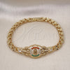 Oro Laminado Fancy Bracelet, Gold Filled Style Guadalupe and Butterfly Design, with White and Multicolor Cubic Zirconia, Polished, Golden Finish, 03.283.0409.2.07 (06 MM Thickness, 7 Inches Length)