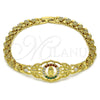 Oro Laminado Fancy Bracelet, Gold Filled Style Guadalupe and Butterfly Design, with White and Multicolor Cubic Zirconia, Polished, Golden Finish, 03.283.0409.2.07 (06 MM Thickness, 7 Inches Length)