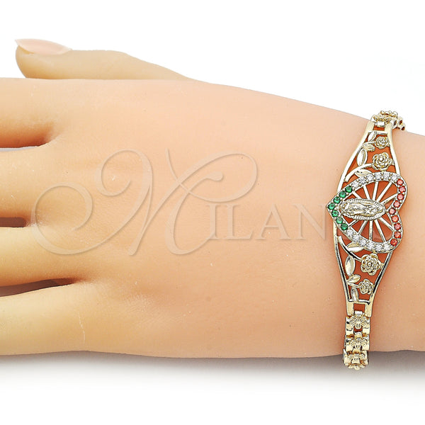 Gold Filled Bracelet — Fancy Bracelet Guadalupe and Heart Design with White — alternate product view — SKU 156092 | Oro Laminado brazalete — elegante Bracelet Guadalupe and corazón diseño with blanco — SKU 156092