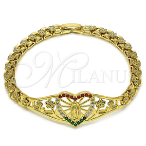 Gold Filled Bracelet — Fancy Bracelet Guadalupe and Heart Design with White — main product view — SKU 156092 | Oro Laminado brazalete — elegante Bracelet Guadalupe and corazón diseño with blanco — SKU 156092