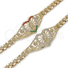 Oro Laminado Fancy Bracelet, Gold Filled Style Guadalupe and Heart Design, with White Cubic Zirconia, Polished, Golden Finish, 03.283.0410.1.07 (06 MM Thickness, 7 Inches Length)